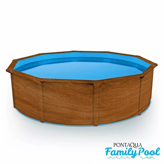 Kép 1/2 - Pontaqua Family Pool kerek 3,6x1,2 fa mintás, 0,4mm PVC fólia, 2 gégecső, szkimmerrel, befúvóval