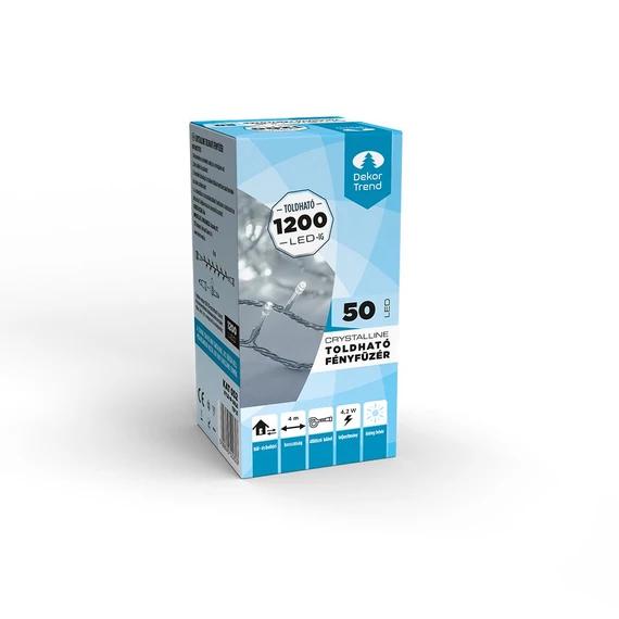 Crystalline toldható LED fényfüzér 4 m, 50 db hideg fehér LED, átlátszó kábel