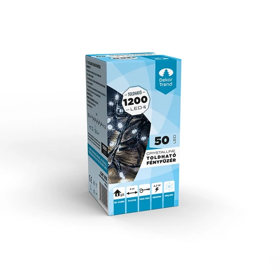 Crystalline toldható LED fényfüzér 4 m, 50 db hideg fehér LED, fekete kábel