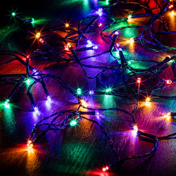 Crystalline toldható LED fényfüzér8 m, 100 db multi LED, fekete kábel