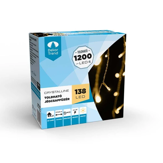 Crystalline toldható LED jégcsapfüzér 2x0,9 m, 138 db hideg fehér LED, átlátszó kábel