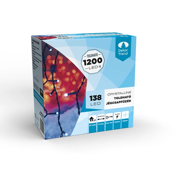 Crystalline toldható LED jégcsapfüzér 2x0,9 m, 138 db hideg fehér LED, fekete kábel