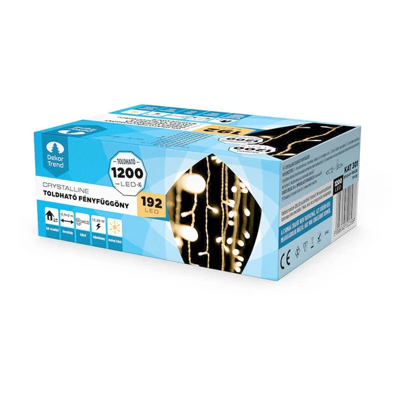 Crystalline toldható LED fényfüggöny 2x0,9 m, 192 db meleg fehér LED, átlátszó kábel