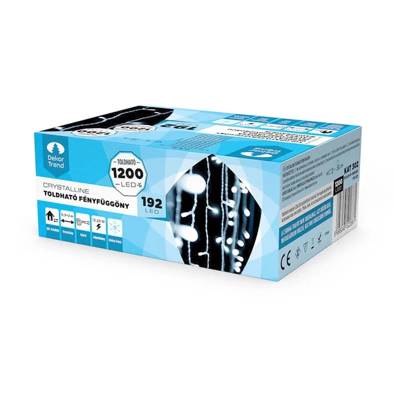 Crystalline toldható LED fényfüggöny 2x0,9 m, 192 db hideg fehér LED, átlátszó kábel