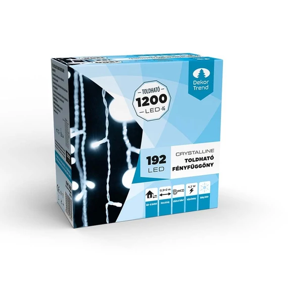Crystalline toldható LED fényfüggöny 0,9x2 m, 192 db hideg fehér LED, átlátszó kábel