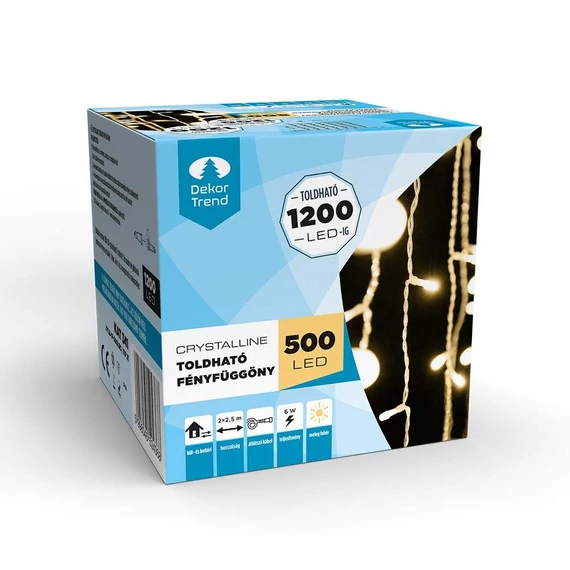 Crystalline toldható LED fényfüggöny 2x2,5 m, 500 db meleg fehér LED, átlátszó kábel