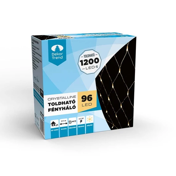 Crystalline toldható LED fényháló 2x1 m, 96 db hideg fehér LED, átlátszó kábel