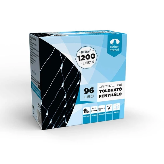 Crystalline toldható LED fényháló 2x1 m, 96 db meleg fehér LED, átlátszó kábel
