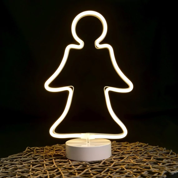 Neonfényű angyal ablakdísz 32 cm