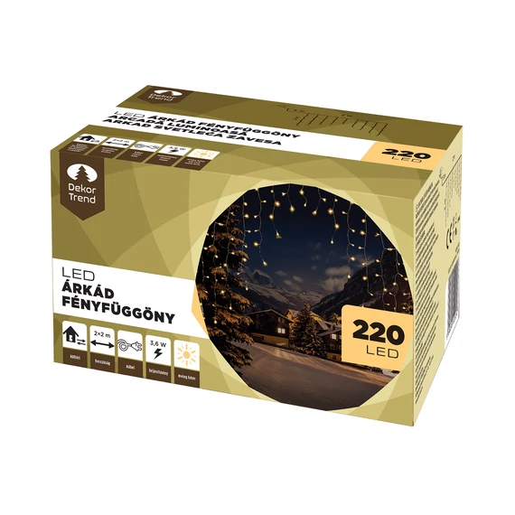 Árkád fényfüggöny 2x2 m, 220 db meleg fehér LED, átlátszó kábel