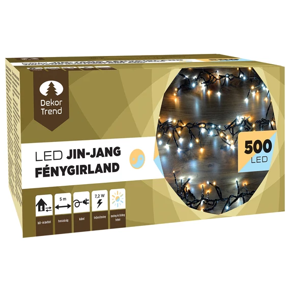 Kép 3/3 - Jin-jang fénygirland 5 m, 500 db hideg/meleg LED, fekete kábel