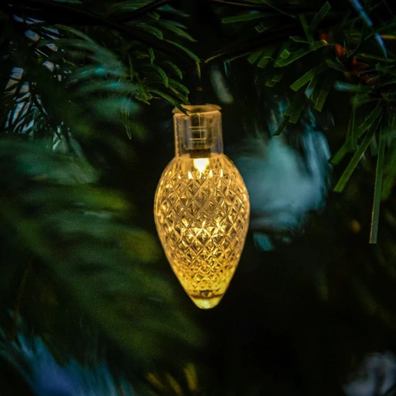 Kristálycsepp fényfüzér 12 m, 60 db meleg fehér LED, zöld kábel