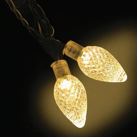 Kristálycsepp fényfüzér 12 m, 60 db meleg fehér LED, zöld kábel