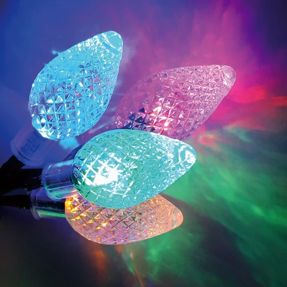 Kristálycsepp fényfüzér 12 m, 60 db színes LED, zöld kábel