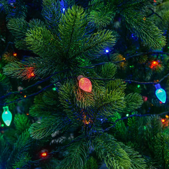 Kristálycsepp fényfüzér 12 m, 60 db színes LED, zöld kábel