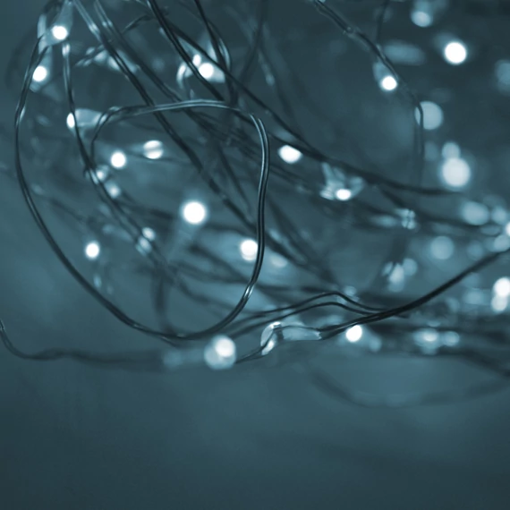 Tündérfény dekorfüzér 5 m, 50 db hideg fehér LED, réz kábel