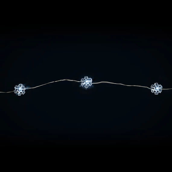 Tündérfény hópehellyel 2 m, 20 db hideg fehér LED, ezüst kábel