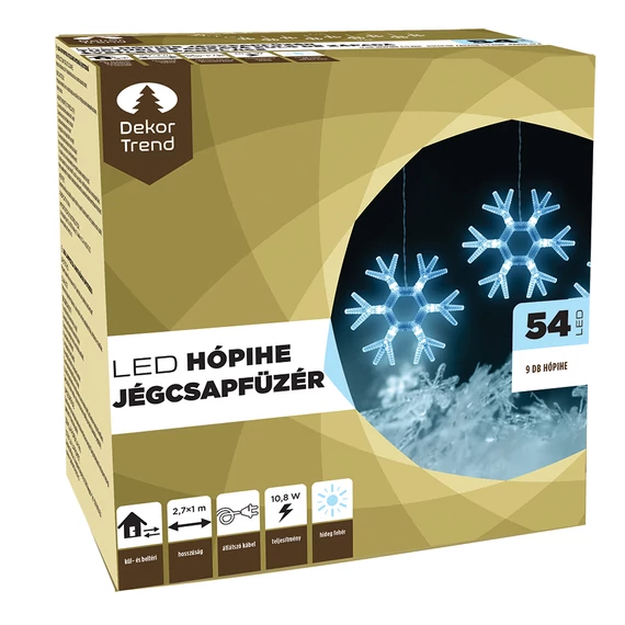 Kép 4/4 - Hópihe jégcsapfüzér 2,4 m, 54 db hideg fehér LED, átlátszó kábel Bemutató darab, bontott termék (KDH 001)