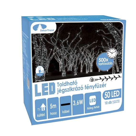 Kültéri toldható jégszikrázó jégcsapfüzér 5 m, 50 db hideg fehér LED