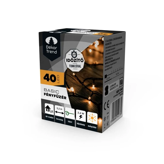 Dekortrend Basic elemes fényfüzér, 40 db meleg fehér LED, időzítő funkcióval
