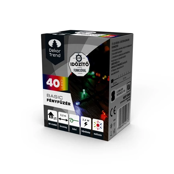 Dekortrend Basic elemes fényfüzér, 40 db színes LED, időzítő funkcióval