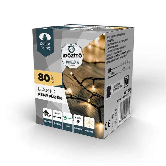 Dekortrend Basic elemes fényfüzér, 80 db meleg fehér LED, időzítő funkcióval