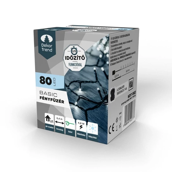 Dekortrend Basic elemes fényfüzér, 80 db hideg fehér LED, időzítő funkcióval