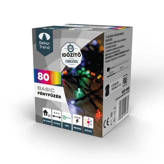 Dekortrend Basic elemes fényfüzér, 80 db színes LED, időzítő funkcióval