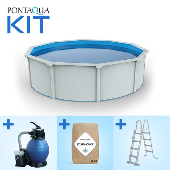 Kép 1/4 - Pontaqua Family Pool KIT WHITE kerek fémfalas családi medence szett 3 x 1,2 m