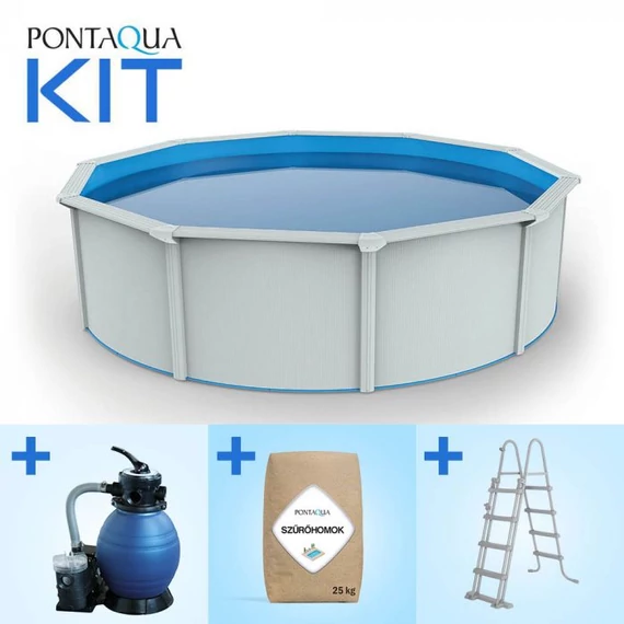 Kép 1/6 - Pontaqua Family Pool KIT WHITE kerek fémfalas családi medence szett 3,6 x 1,2 m