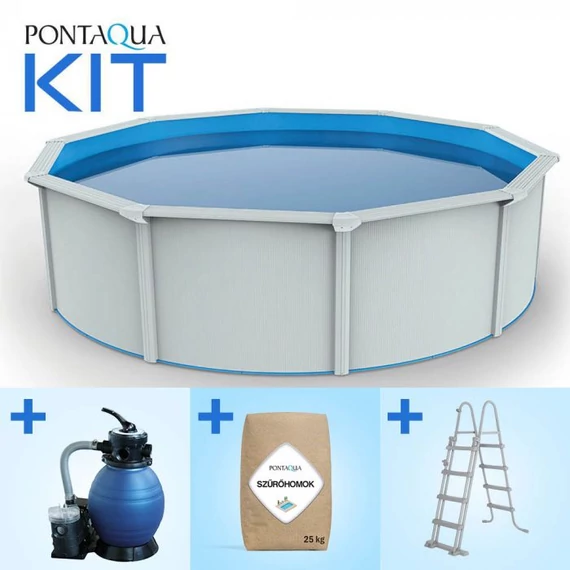 Kép 1/5 - Pontaqua Family Pool KIT WHITE kerek fémfalas családi medence szett 4,6 x 1,2 m