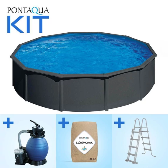 Kép 1/5 - Pontaqua Family Pool KIT ANDTRACIT kerek fémfalas családi medence szett 4,6 x 1,2 m
