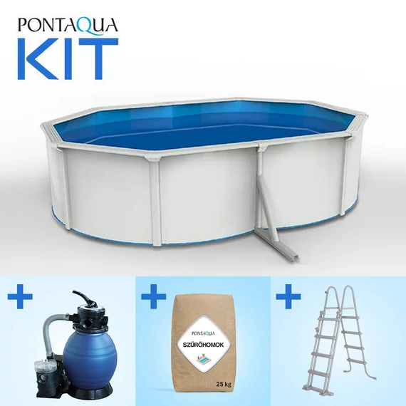 Kép 1/5 - Pontaqua Family Pool KIT WHITE ovális fémfalas családi medence szett 4,9 x 3,6 x 1,2 m