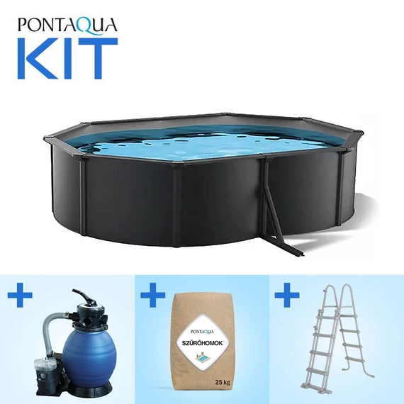 Kép 1/6 - Pontaqua Family Pool KIT ANTRACIT ovális fémfalas családi medence szett 4,9 x 3,6 x 1,2 m