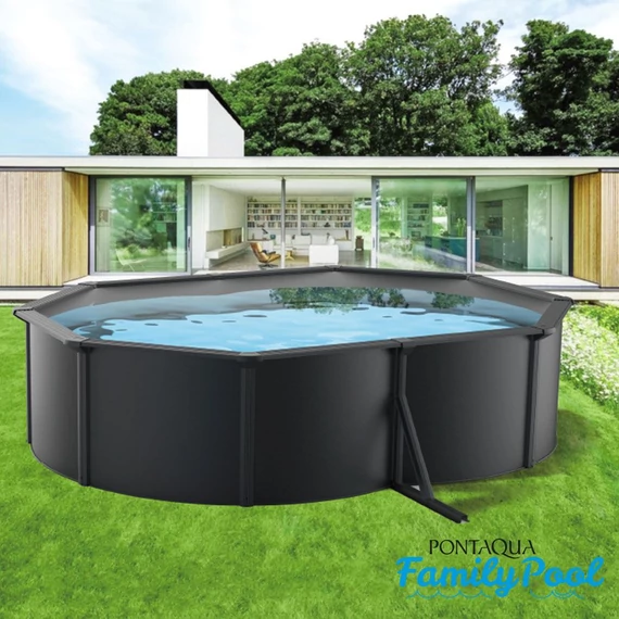 Kép 6/6 - Pontaqua Family Pool KIT ANTRACIT ovális fémfalas családi medence szett 4,9 x 3,6 x 1,2 m