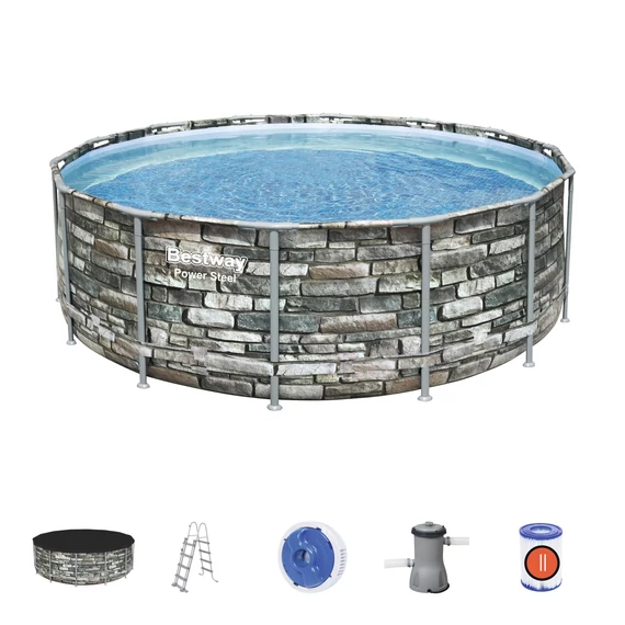Bestway Curacao fémvázas medence szett, 427x122 cm, kő hatású