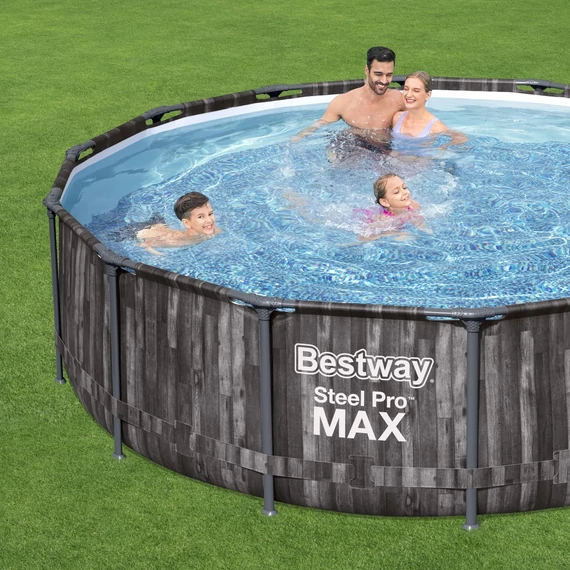 Bestway Naxos fémvázas medence szett 427x107 cm, fa hatású