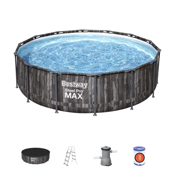 Bestway Naxos fémvázas medence szett 427x107 cm, fa hatású