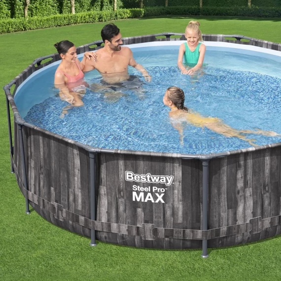 Bestway Polinézia fémvázas medence szett 366x100 cm, fa hatású