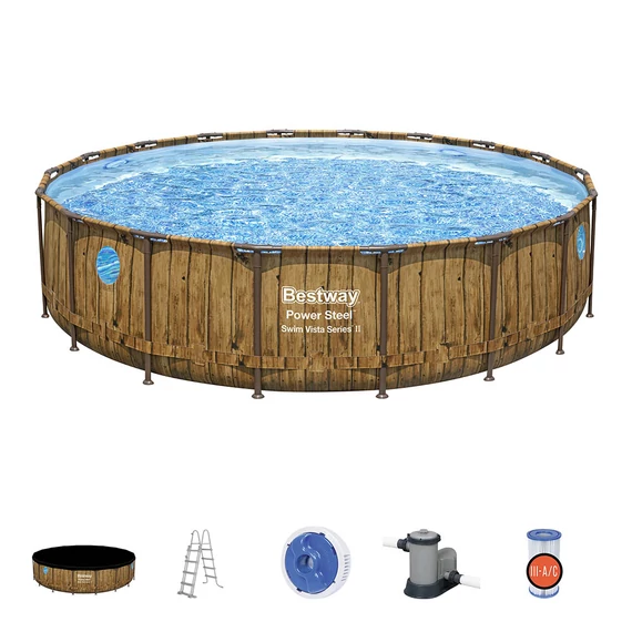 Bestway Bora Bora fémvázas medence szett 549x122 cm, fa hatású