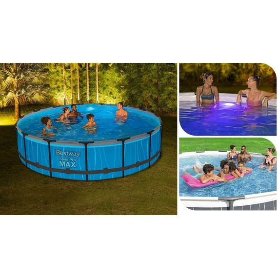 Bestway Sayulita kör antracit fémvázas medence szett 457 x 107 cm - világítással
